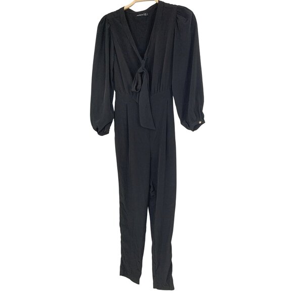 Atmosphere Black Jumpsuit Size 2 US XS Polyester V-Neck Long Sleeve RZ10400 - Picture 1 of 14